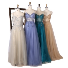 V Neck Full Beaded see-through Bodice A Line tulle skirt High School Girl Teenagers Prom Dress