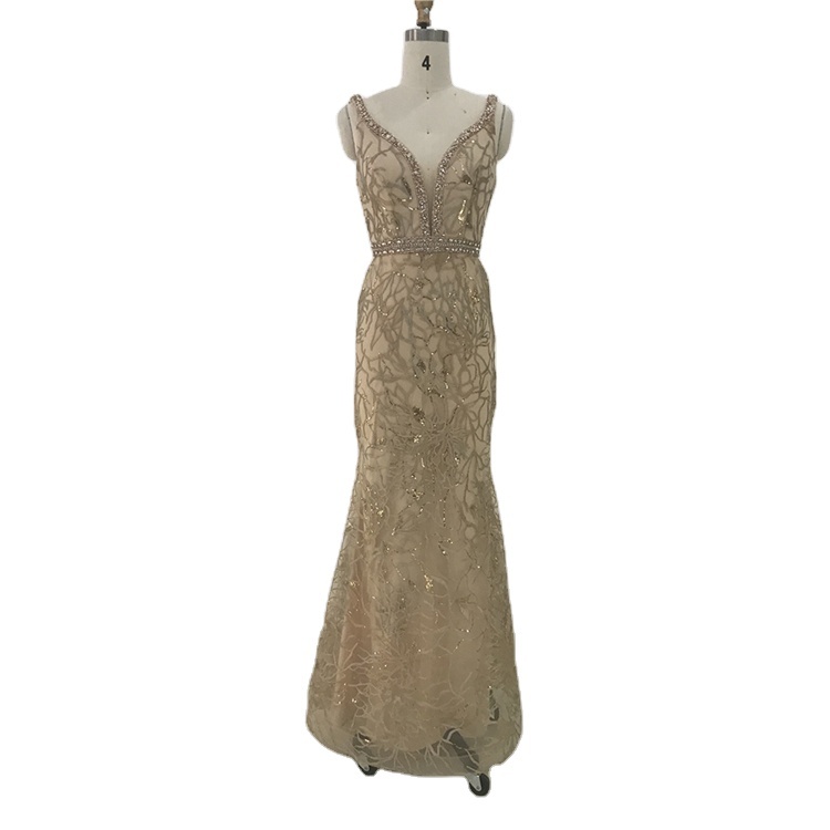 2022 new design embroidery beading sequined mermaid formal evening dress