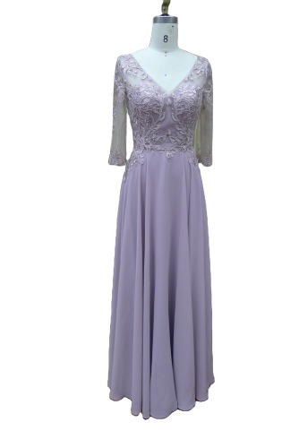 Dusty Rose champagne plus size round neck Embroidery hand beading chiffon A line skirt mother of the bride evening dresses