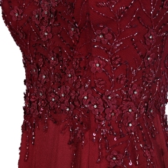 Hot selling off the shoulder beaded sexy burgundy elegant women evening dresses