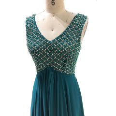 Customized high quality v neck beaded ladies evening dress mother of the bride dresses for wedding