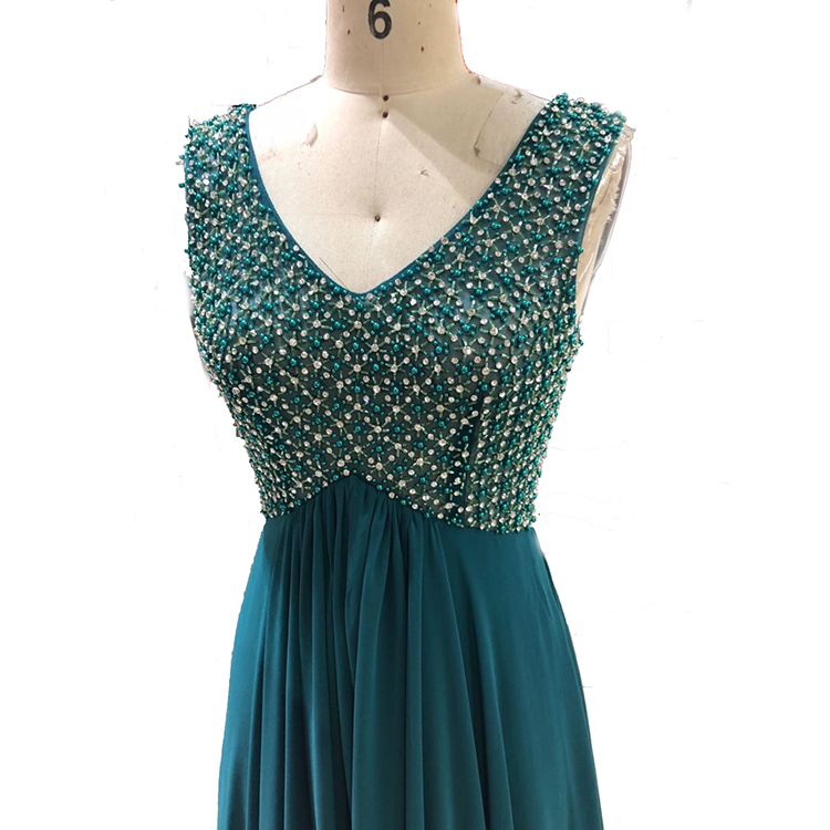 Customized high quality v neck beaded ladies evening dress mother of the bride dresses for wedding
