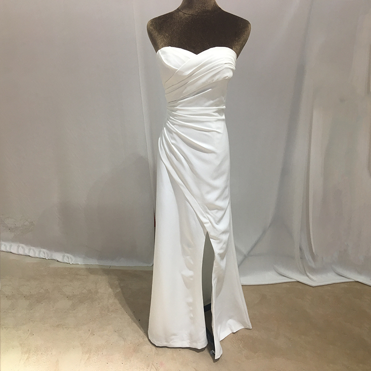 Chaozhou factory sweetheart neckline split slit sexy graduation elegant white evening dresses