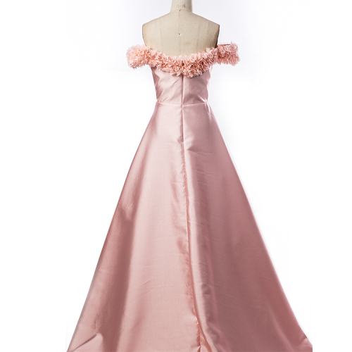 The latest design off the shoulder appliques satin pink formal elegant evening dresses for ladies