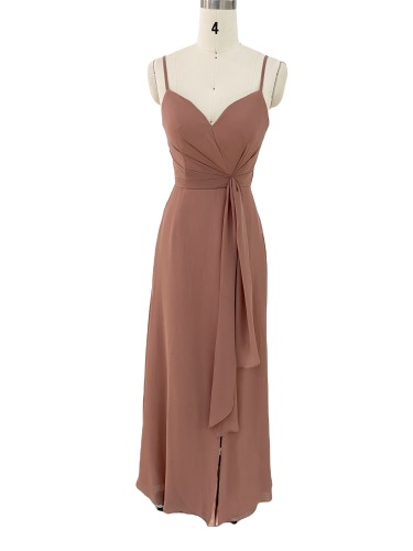Dusty Rose sleeveless Floor Length Spaghetti Strap V Neck hand pleated women chiffon prom bridesmaid dresses for wedding