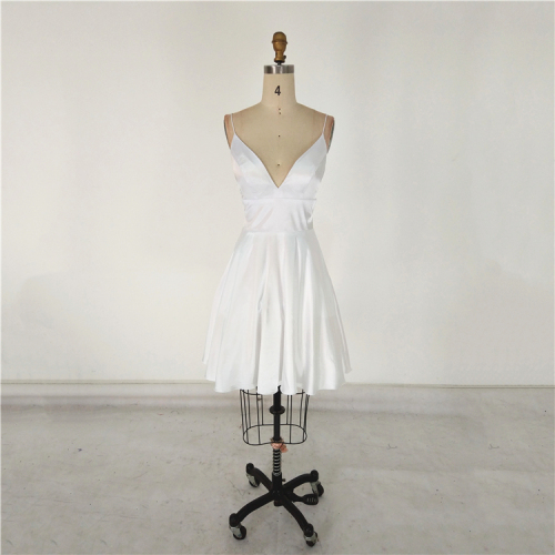 Burgundy V neck zipper up back sleeveless silk like satin short prom homecoming dresses