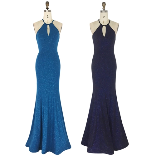 Popular design glitter mermaid bodycon sexy halter long evening dresses for party