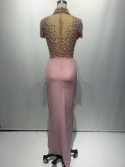 2022 latest high neck hand made beading elegant luxury ladies evening dress