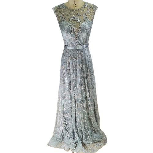 Factory direct sell scoop neckline beaded grey formal evening mother of the brides dress