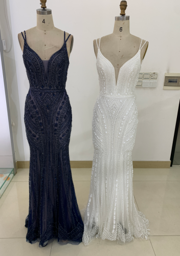 United States Style Full Beaded Hand Made Fitting Sleeveless Gala Real Photo Evening Dress