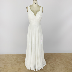 2022 new design cheap v neck backless ruffles floor length long white ladies prom dresses