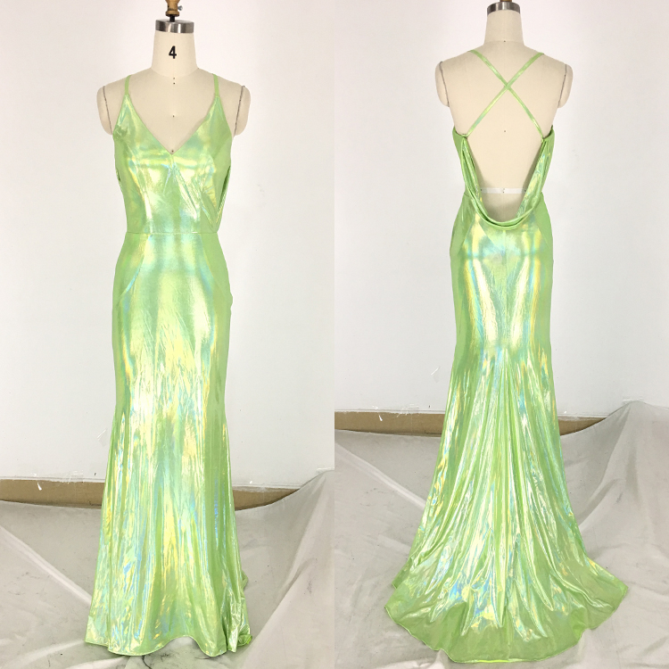 Wholesale open back sexy slim bodycon sweep train mermaid glitter evening prom dress
