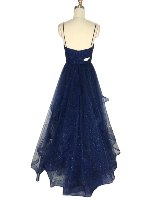 Fashion style v neck sequined asymmetric puffy black ladies tulle prom dresses