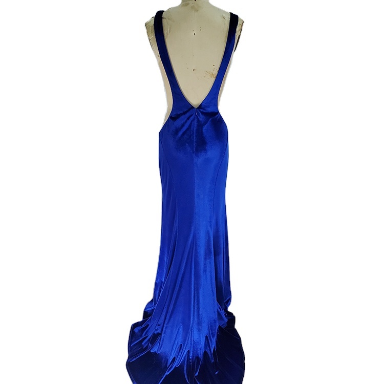Sexy Ladies Dinner Gown Party Evening Dresses Blue Chaozhou Evening / Formal Dresses Sleeveless Sleeve Elegant Solid Pattern