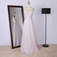 2022 V Neck Spaghetti with embroidered decals long pink wedding Bridesmaid dress Bridesmaid dress