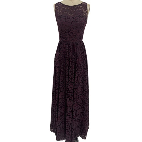Scoop neckline embroidery elegant lace long women's burgundy bridesmaid dresses