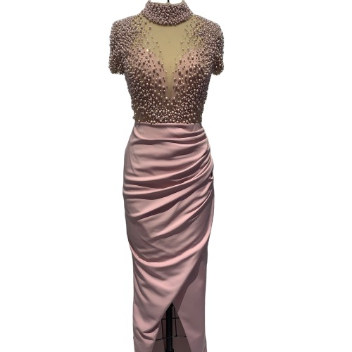 2022 latest high neck hand made beading elegant luxury ladies evening dress