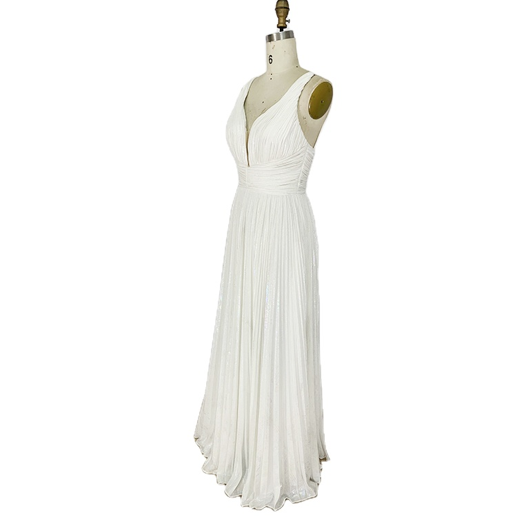 2022 new design cheap v neck backless ruffles floor length long white ladies prom dresses