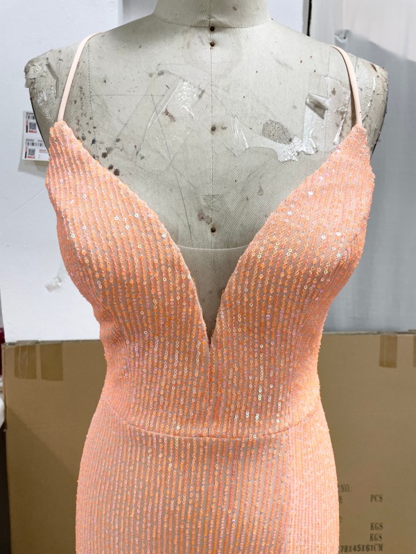 Deep V Neck Solid Color High Slit Germany Women Dinner Sequin Evening Dresses