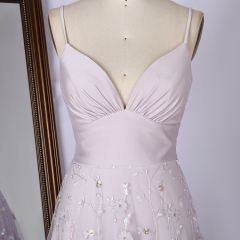 2022 V Neck Spaghetti with embroidered decals long pink wedding Bridesmaid dress Bridesmaid dress