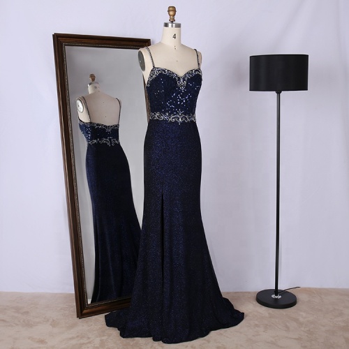 Color navy Elegant lady Customized plus size dinner party sweetheart neck beaded evening gown dress