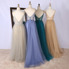 V Neck Full Beaded see-through Bodice A Line tulle skirt High School Girl Teenagers Prom Dress