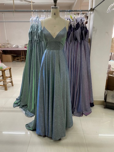 Women shiny satin A Line cross Slit Lace Up Back Square Neckline Prom Dress