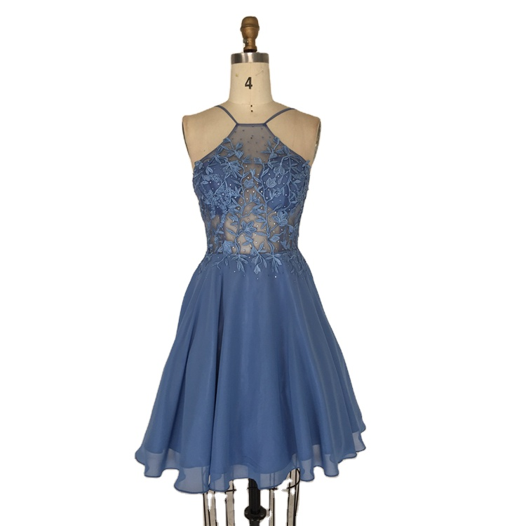 Wholesale chiffon skirt halter homecoming dresses embroidery short prom dress for graduation party