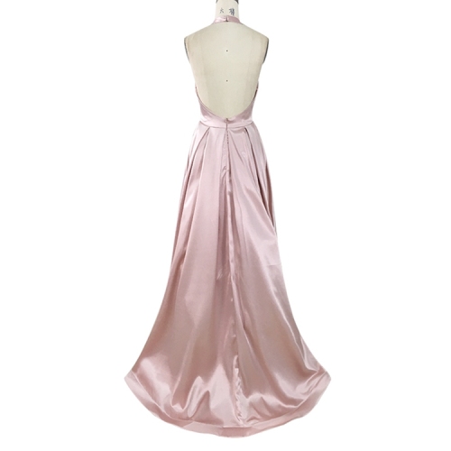 Wholesale custom color maxi backless halter taffeta prom dress for women