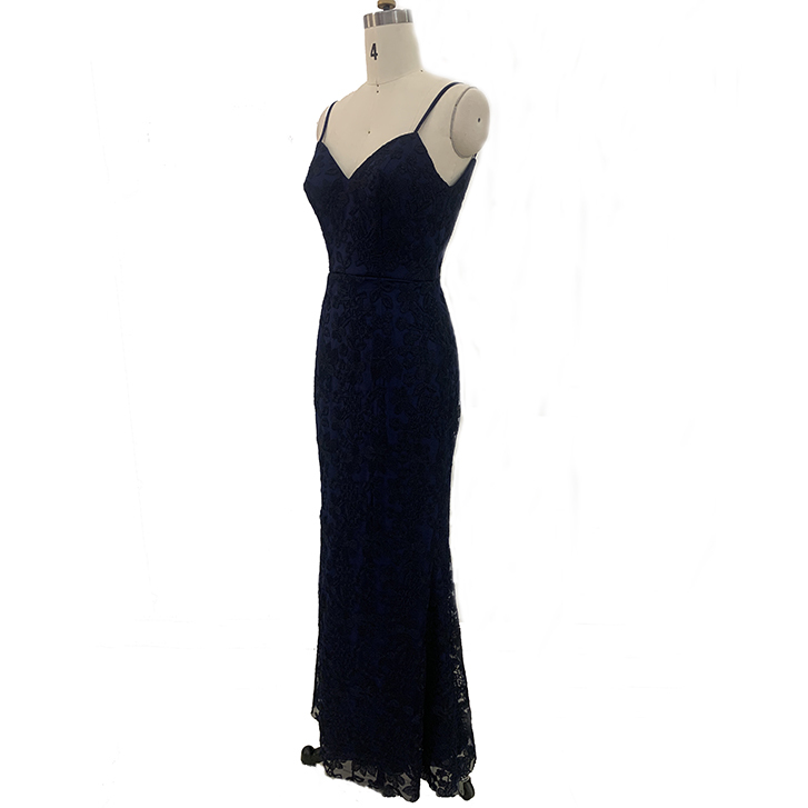 Modern design v neck spaghetti strap lace embroidery sexy navy blue womens bridesmaid dresses