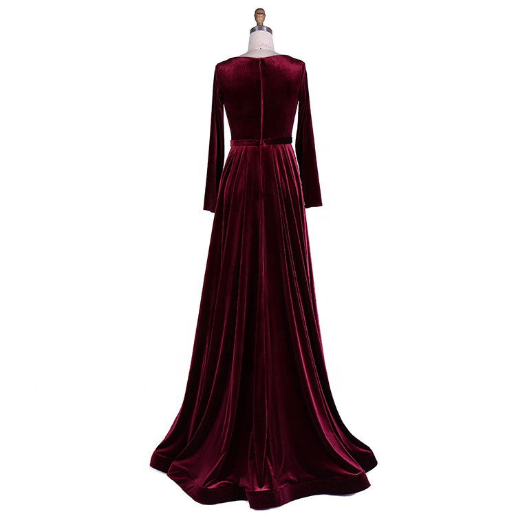 Burgundy Long Sleeve Ladies Evening Mother of The Bride Dresses Hot Selling V Neck Velvet Formal Evening Party Sleeveless