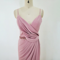 Customized spaghetti strap split slit sexy elegant pink long bridesmaid dresses