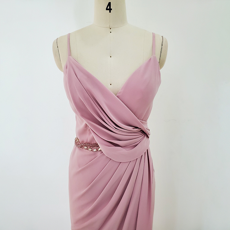 Customized spaghetti strap split slit sexy elegant pink long bridesmaid dresses