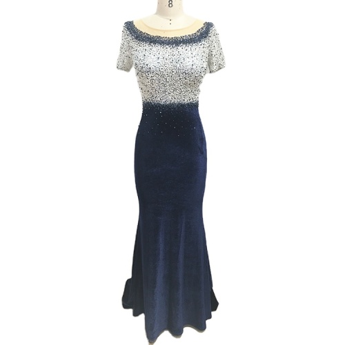 Chaozhou supplier scoop neckline beaded mermaid ladies dinner gown evening dresses