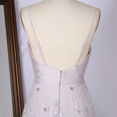 2022 V Neck Spaghetti with embroidered decals long pink wedding Bridesmaid dress Bridesmaid dress