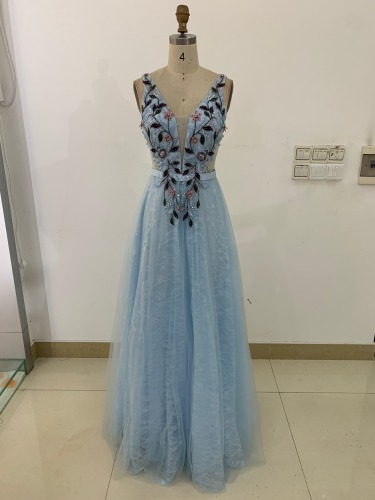 Sleeveless Floor Length 3D Flowers Beaded By Hand Made Real Picture Women Gala Evening Dress
