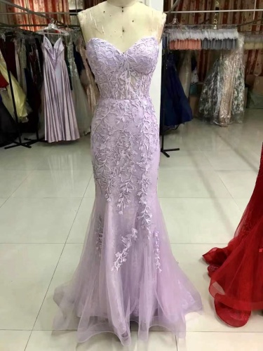 Sweetheart Solid Color Mermaid Lace Up Back Prom Dress