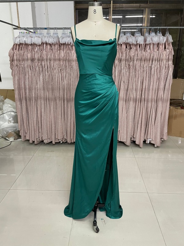 Solid Color Simple Style High Slit Zipper Up Back Evening Prom Dress