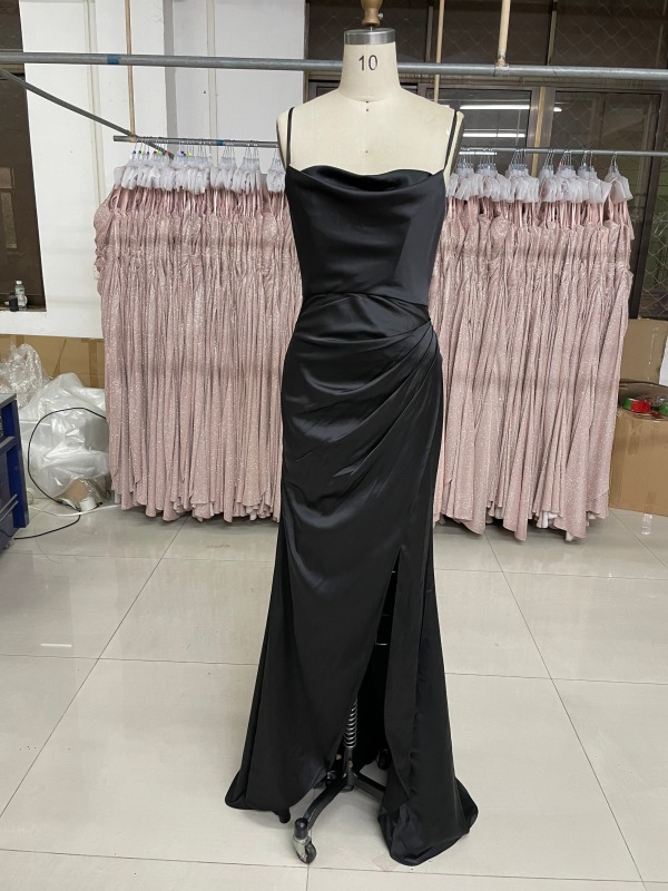 Solid Color Simple Style High Slit Zipper Up Back Evening Prom Dress