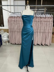Solid Color Simple Style High Slit Zipper Up Back Evening Prom Dress