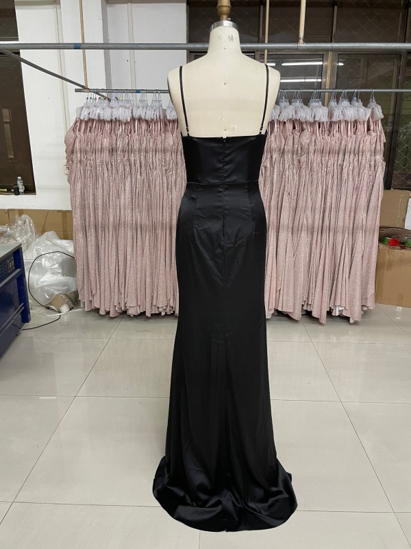 Solid Color Simple Style High Slit Zipper Up Back Evening Prom Dress