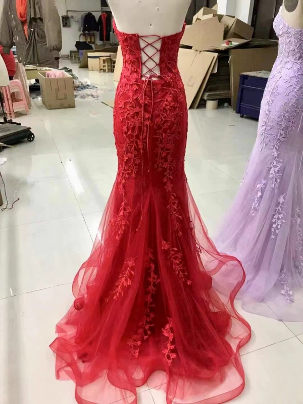 Sweetheart Solid Color Mermaid Lace Up Back Prom Dress