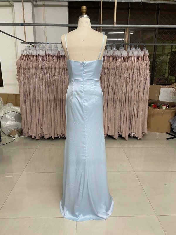Solid Color Simple Style High Slit Zipper Up Back Evening Prom Dress
