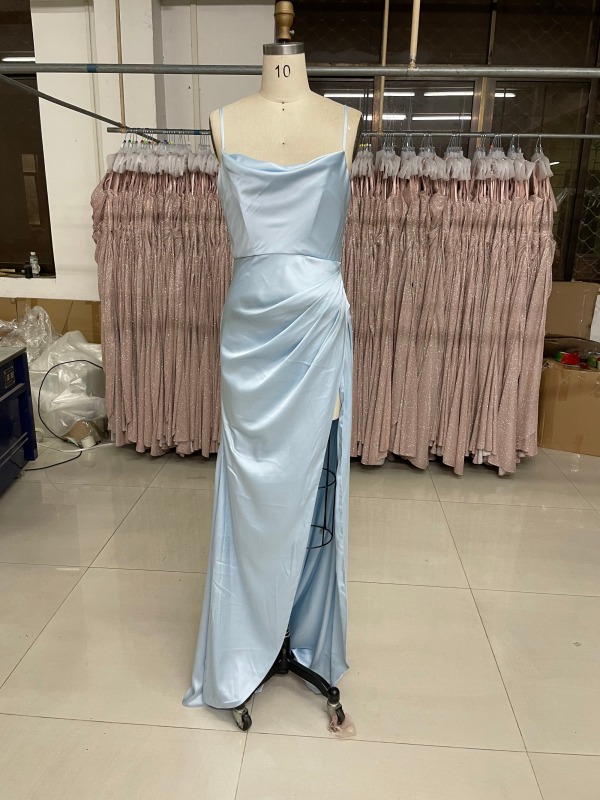 Solid Color Simple Style High Slit Zipper Up Back Evening Prom Dress