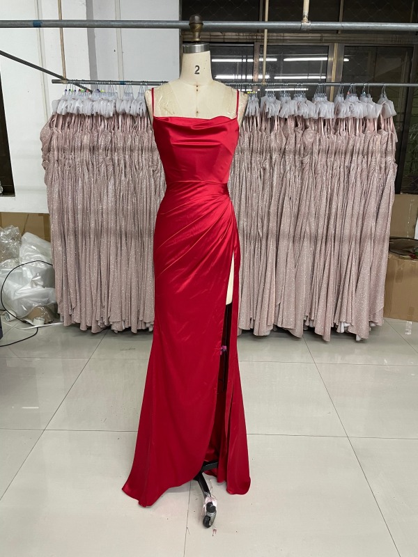 Solid Color Simple Style High Slit Zipper Up Back Evening Prom Dress