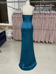 Solid Color Simple Style High Slit Zipper Up Back Evening Prom Dress