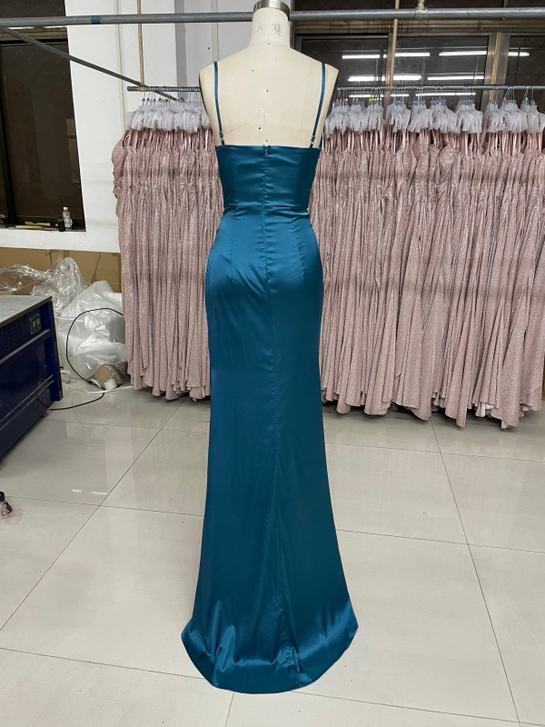 Solid Color Simple Style High Slit Zipper Up Back Evening Prom Dress
