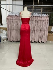 Solid Color Simple Style High Slit Zipper Up Back Evening Prom Dress