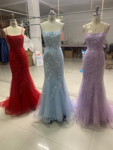 Solid Colors Nice Embroidery Fitting Mermaid Evening Prom Dress