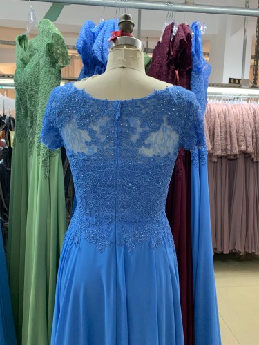 Round neck embroidery Floor Length Short Sleeve A Line Chiffon Plus Size Mother Of The Bride Dresses